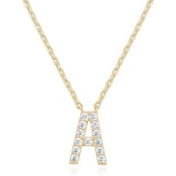 14K Yellow Gold Initial Necklace Letter Dainty Diamond Gift Present A - O - Picture 1 of 16